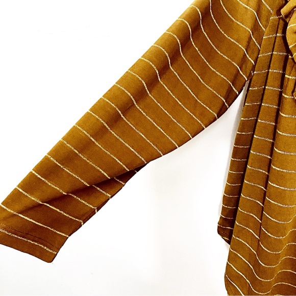 TERRA & SKY metallic stripes ruffle accents polyester knit long sleeve top 2X - Picture 4 of 9